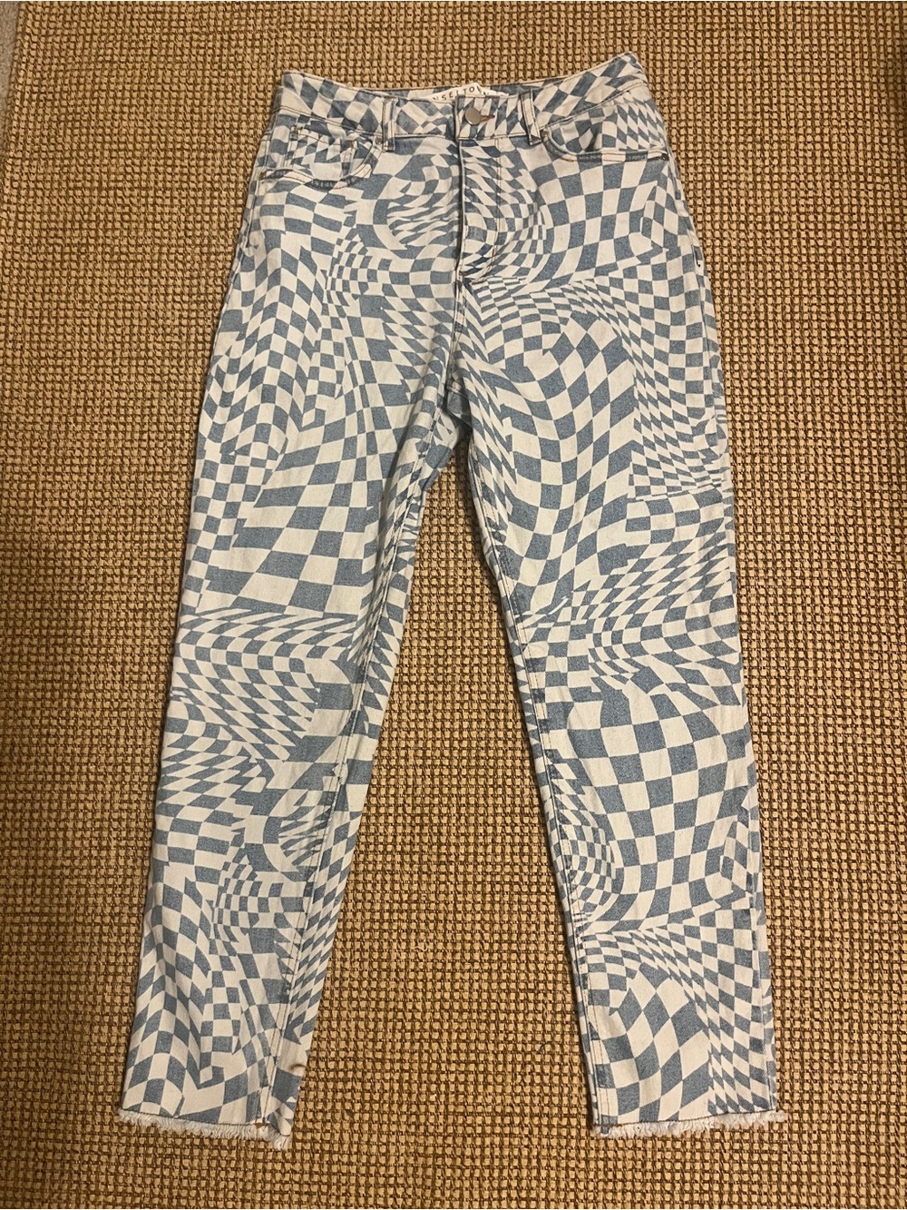 TINSELTOWN Blue & White Optical Checkered Skinny Jeans